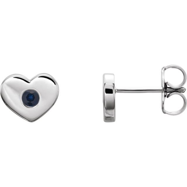 Sterling Silver Lab-Grown Blue Sapphire Heart Earrings