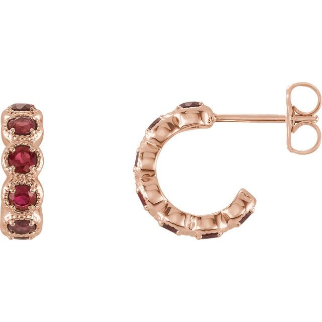 14K Rose Natural Ruby Hoop Earrings