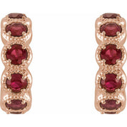 14K Rose Natural Ruby Hoop Earrings