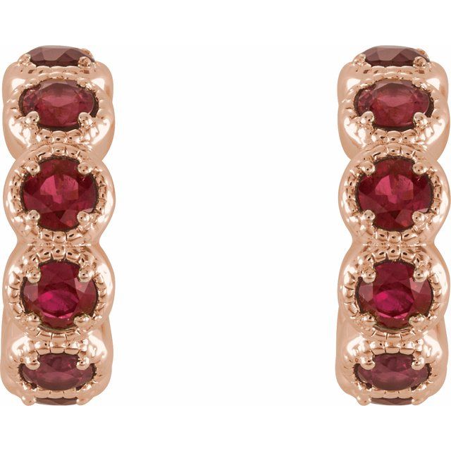 14K Rose Natural Ruby Hoop Earrings