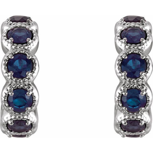 Sterling Silver Lab-Grown Blue Sapphire Hoop Earrings