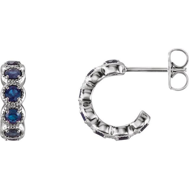 Sterling Silver Lab-Grown Blue Sapphire Hoop Earrings