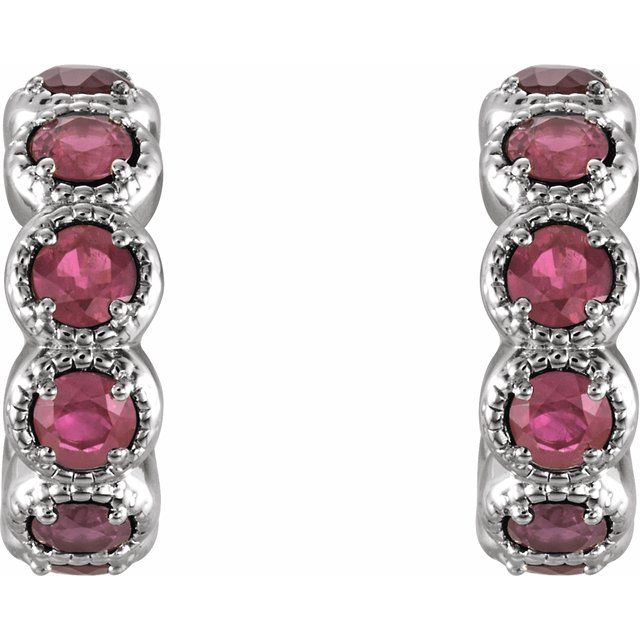 Sterling Silver Natural Pink Tourmaline Hoop Earrings