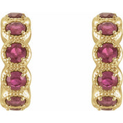 14K Yellow Natural Pink Tourmaline Hoop Earrings