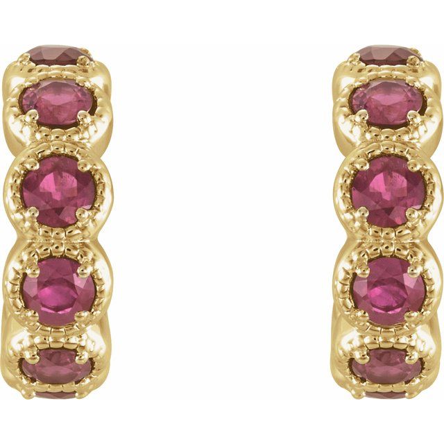 14K Yellow Natural Pink Tourmaline Hoop Earrings