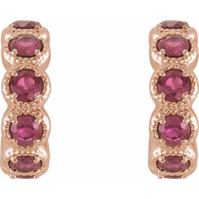 14K Rose Natural Pink Tourmaline Hoop Earrings