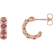 14K Rose Natural Pink Tourmaline Hoop Earrings