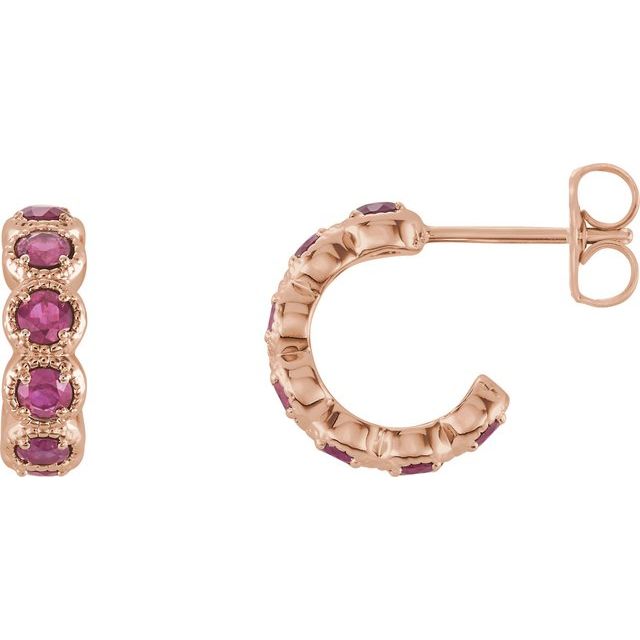 14K Rose Natural Pink Tourmaline Hoop Earrings