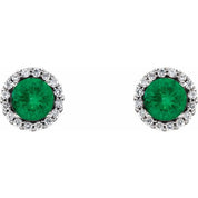 Sterling Silver 3.5 mm Lab-Grown Emerald & 1/10 CTW Natural Diamond Earrings
