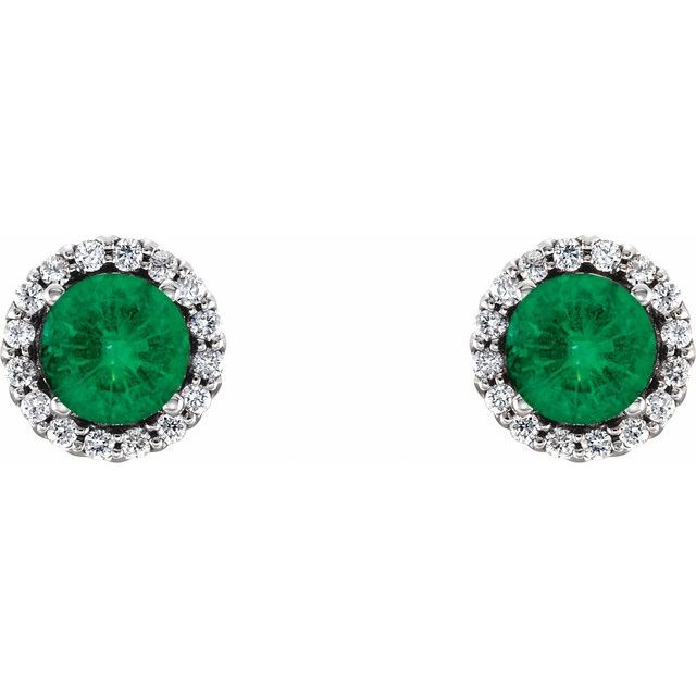 Sterling Silver 5 mm Lab-Grown Emerald & 1/8 CTW Natural Diamond Earrings