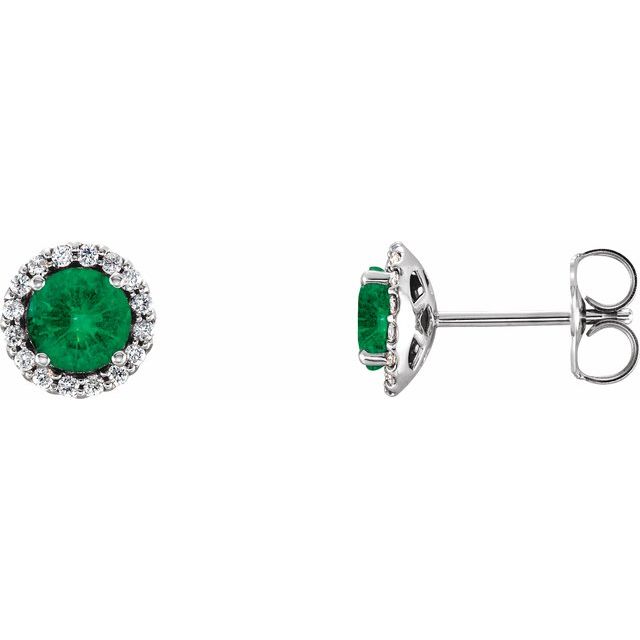 Sterling Silver 3 mm Lab-Grown Emerald & 1/10 CTW Natural Diamond Earrings