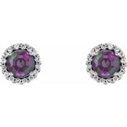 Sterling Silver 3 mm Lab-Grown Alexandrite & 1/10 CTW Natural Diamond Earrings