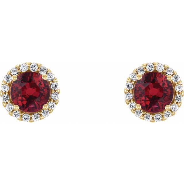 14K Yellow 5.5 mm Natural Ruby & 1/8 CTW Natural Diamond Earrings