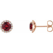 14K Rose 5.5 mm Lab-Grown Ruby & 1/8 CTW Natural Diamond Earrings