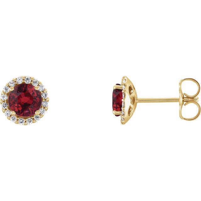 14K Yellow 5.5 mm Natural Ruby & 1/8 CTW Natural Diamond Earrings