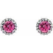 14K White 6 mm Natural Pink Tourmaline & 1/8 CTW Natural Diamond Earrings