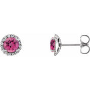 14K White 6 mm Natural Pink Tourmaline & 1/8 CTW Natural Diamond Earrings