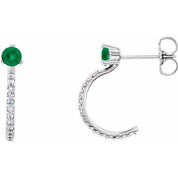 Sterling Silver Lab-Grown Emerald & 1/8 CTW Natural Diamond J-Hoop Earrings