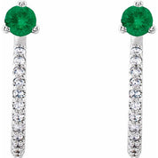 Sterling Silver Lab-Grown Emerald & 1/8 CTW Natural Diamond J-Hoop Earrings