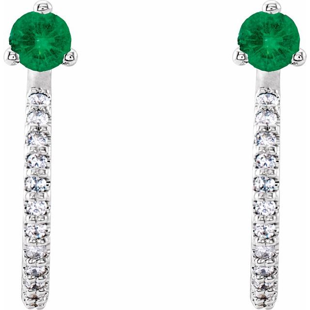 Sterling Silver Lab-Grown Emerald & 1/8 CTW Natural Diamond J-Hoop Earrings