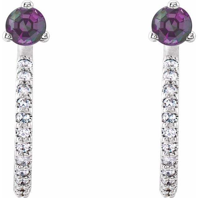 Sterling Silver Lab-Grown Alexandrite & 1/8 CTW Natural Diamond J-Hoop Earrings