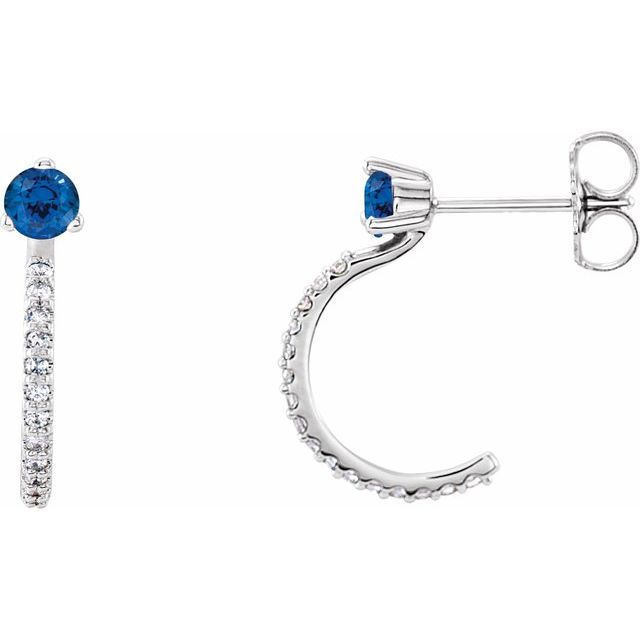 Sterling Silver Lab-Grown Blue Sapphire & 1/8 CTW Natural Diamond J-Hoop Earrings