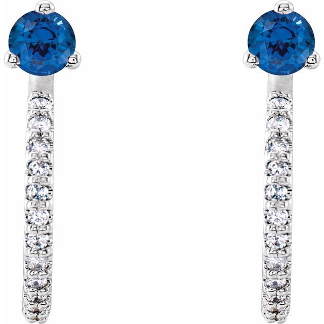 Sterling Silver Lab-Grown Blue Sapphire & 1/8 CTW Natural Diamond J-Hoop Earrings