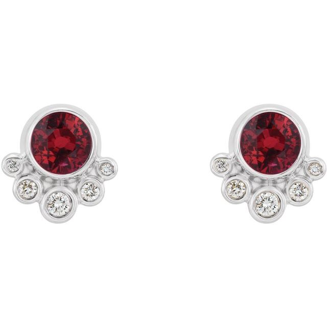 Platinum Natural Ruby & 1/8 CTW Natural Diamond Earrings