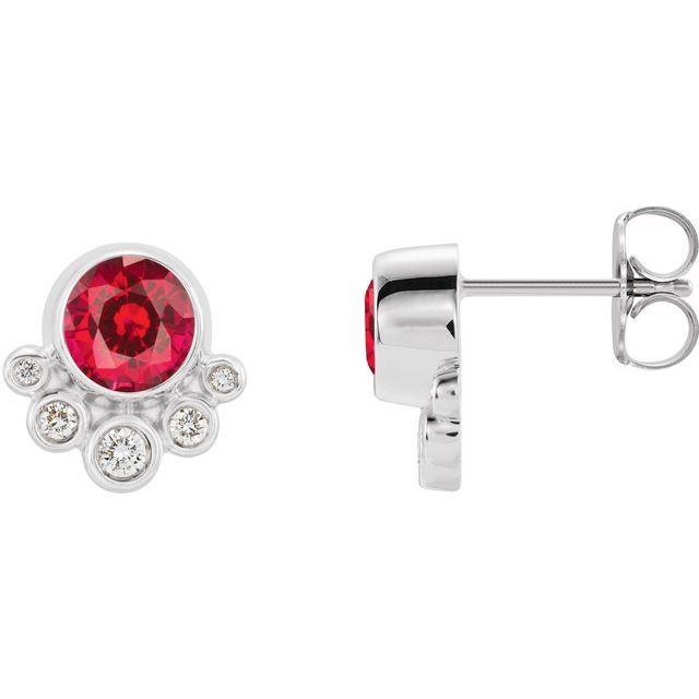 Sterling Silver Lab-Grown Ruby & 1/8 CTW Natural Diamond Earrings