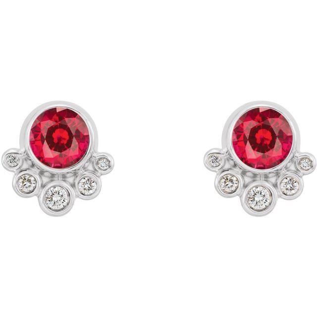 Sterling Silver Lab-Grown Ruby & 1/8 CTW Natural Diamond Earrings