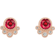 14K Rose Lab-Grown Ruby & 1/8 CTW Natural Diamond Earrings
