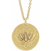 14K Yellow .025 CTW Natural Diamond Lotus 16-18" Necklace