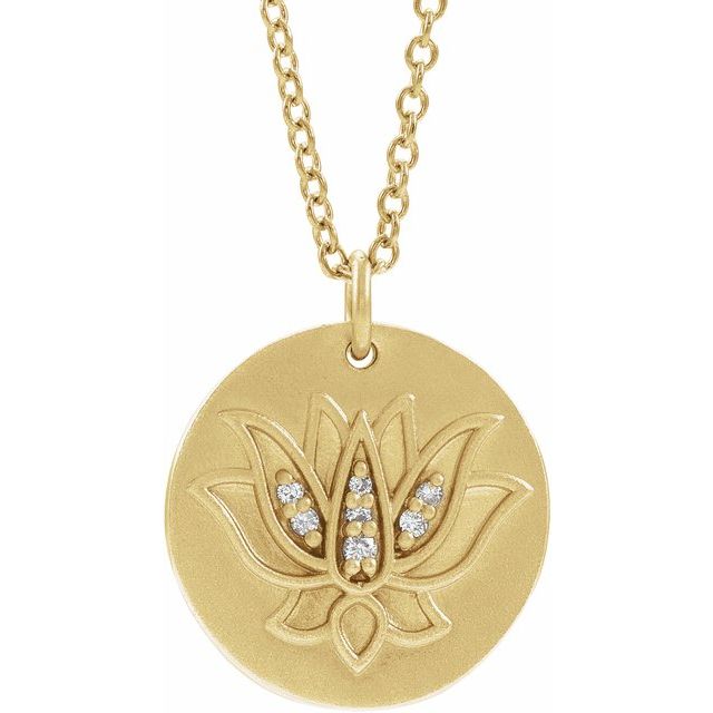 14K Yellow .025 CTW Natural Diamond Lotus 16-18" Necklace
