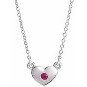 Sterling Silver Natural Ruby Heart 16" Necklace