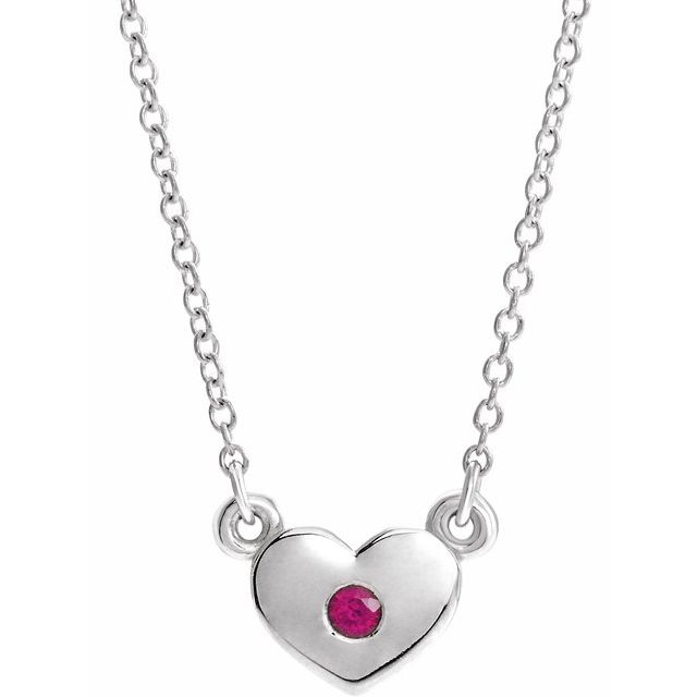 Sterling Silver Natural Ruby Heart 16" Necklace