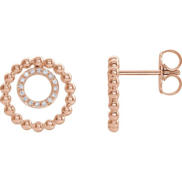 14K Rose Natural Diamond Beaded Circle Earrings - 1/10 CTW