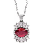 Sterling Silver Natural Ruby & 1/3 CTW Natural Diamond 16-18" Necklace