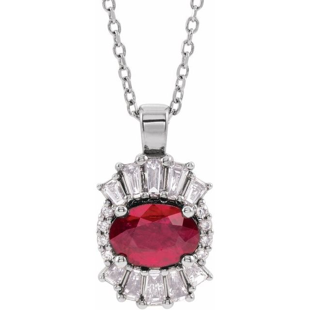 Sterling Silver Natural Ruby & 1/3 CTW Natural Diamond 16-18" Necklace
