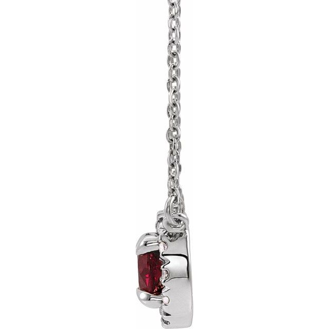 14K White 3 mm Natural Ruby & .03 CTW Natural Diamond 16" Necklace