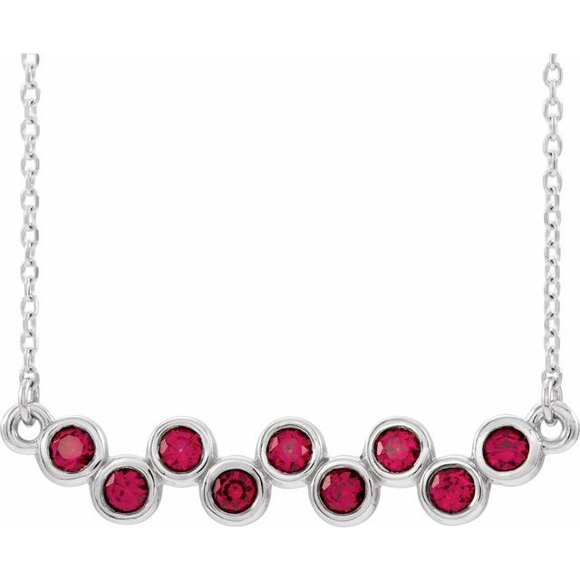 Sterling Silver Natural Ruby Bezel-Set Bar 16-18" Necklace