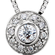 14K White 1/6 CT Natural Diamond Bezel-Set Halo-Style 18" Necklace