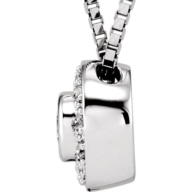14K White 1/6 CT Natural Diamond Bezel-Set Halo-Style 18" Necklace