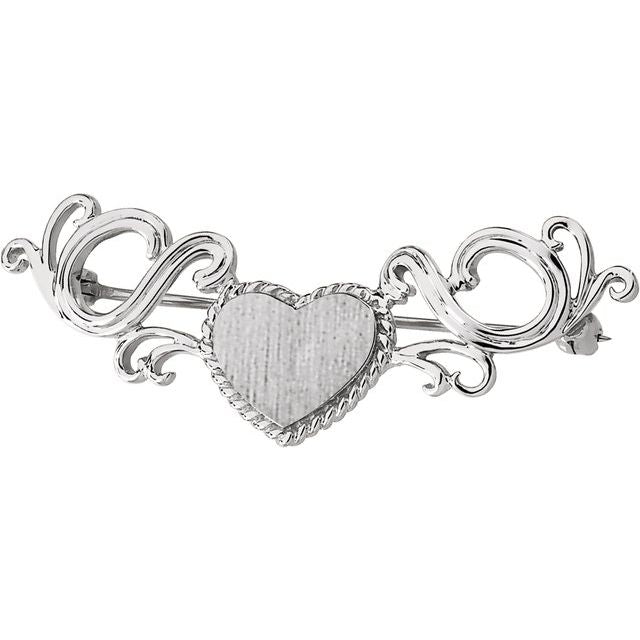 14K White Heart Brooch