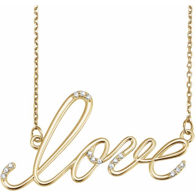 14K Yellow .08 CTW Natural Diamond "Love" 18" Necklace