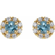 14K Yellow 6 mm Natural Aquamarine & 1/3 CTW Natural Diamond Halo-Style Earrings