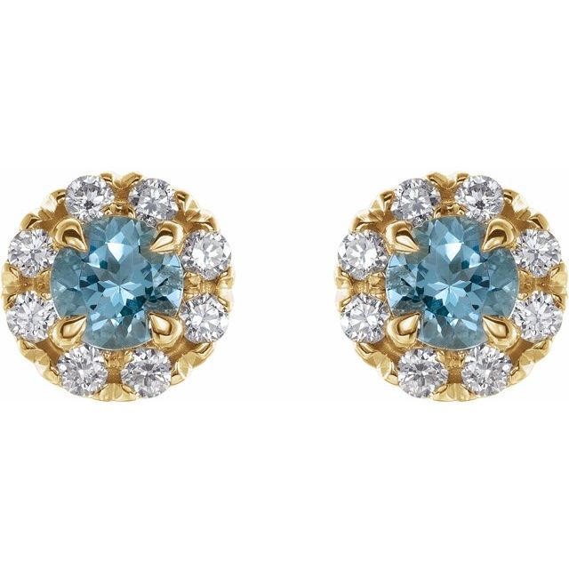 14K Yellow 6 mm Natural Aquamarine & 1/3 CTW Natural Diamond Halo-Style Earrings