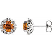 Sterling Silver 6 mm Natural Citrine & 1/3 CTW Natural Diamond Halo-Style Earrings