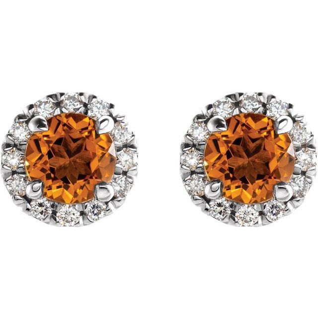 Sterling Silver 6 mm Natural Citrine & 1/3 CTW Natural Diamond Halo-Style Earrings