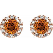 14K Rose 6 mm Natural Citrine & 1/3 CTW Natural Diamond Halo-Style Earrings