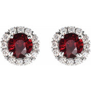 Sterling Silver 6 mm Natural Mozambique Garnet & 1/3 CTW Natural Diamond Halo-Style Earrings